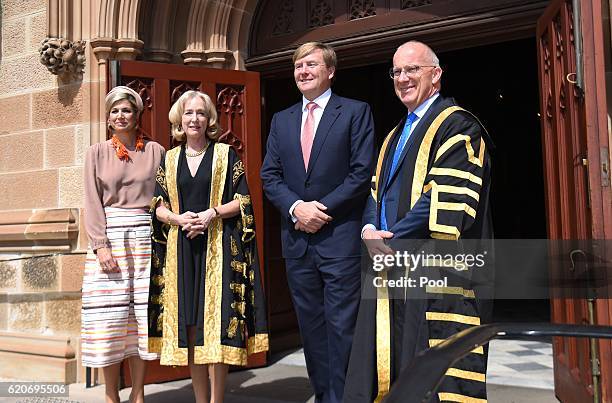 Queen Maxima of The Netherlands and King Willem-Alexander of the Netherlands visit the University of Sydney on November 03, 2016 in Sydney,...