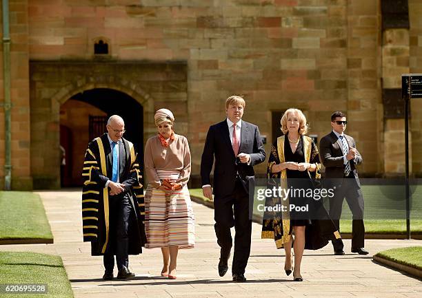 Queen Maxima of The Netherlands and King Willem-Alexander of the Netherlands visit the University of Sydney on November 03, 2016 in Sydney,...