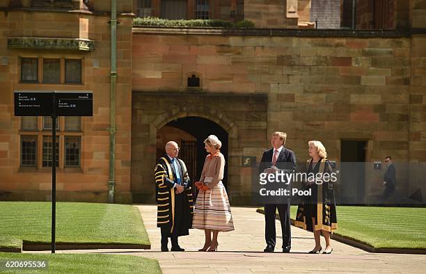 Queen Maxima of The Netherlands and King Willem-Alexander of the Netherlands visit the University of Sydney on November 03, 2016 in Sydney,...