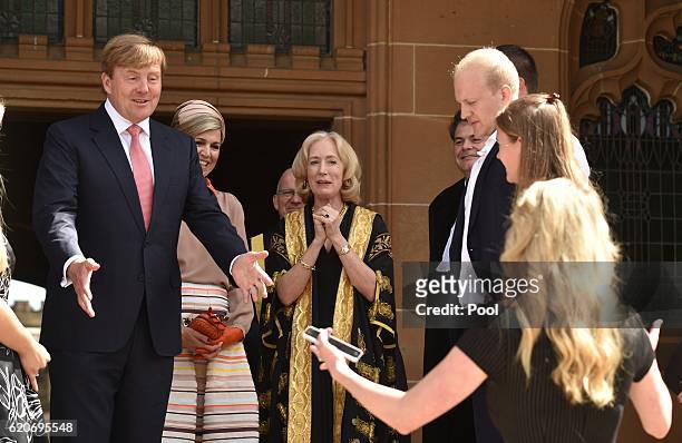 King Willem-Alexander of the Netherlands and Queen Maxima of The Netherlands visit the University of Sydney on November 03, 2016 in Sydney,...