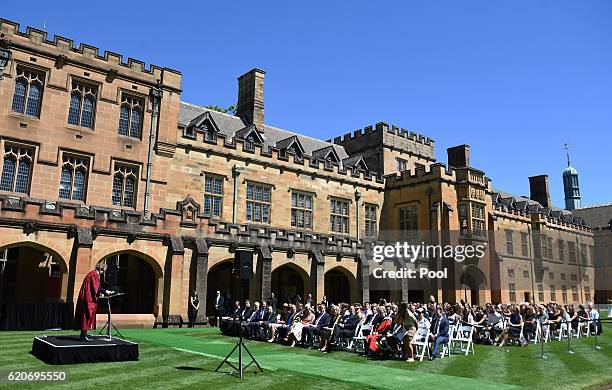 View of University of Sydney on November 03, 2016 in Sydney, Australia. The Dutch King and Queen are in Australia to commemorate the 400th...