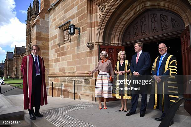 Queen Maxima of The Netherlands and King Willem-Alexander of the Netherlands visit the University of Sydney on November 03, 2016 in Sydney,...