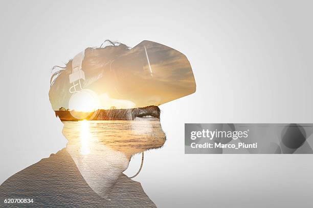 double exposure virtual reality - bildtechnik stock-fotos und bilder