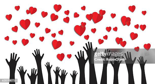 hands reaching up for hearts - crowd hand heart stock illustrations