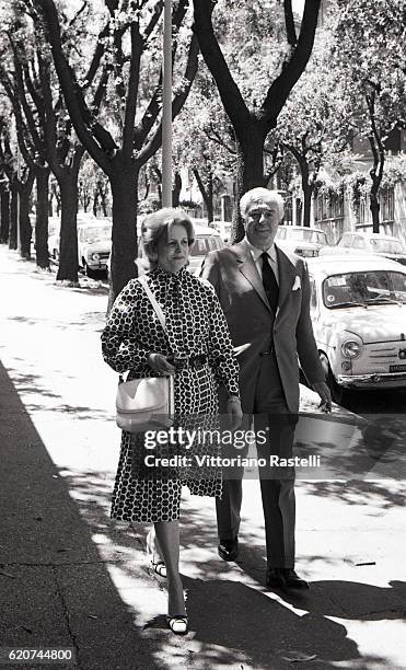 Rome, Italy. Italian movie director Vittorio de Sica and his wife Maria Mercader stroll in Rome July 3 1971.