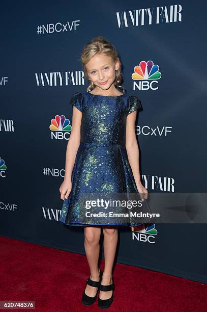 Actress Alyvia Alyn Lind arrives at 'NBC and Vanity Fair toast the 2016-2017 TV Season' at NeueHouse Hollywood on November 2, 2016 in Los Angeles,...