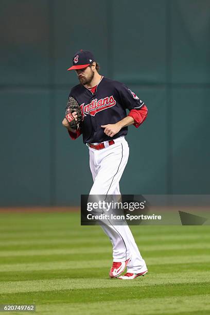 Cleveland Indians relief pitcher Andrew Miller during Game 1 of the 2016 World Series against the Chicago Cubs and the Cleveland Indians at...