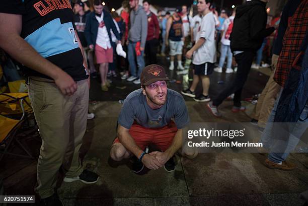 Cleveland Indians fan reacts after game 7 of the World Series between the Cleveland Indians and the Chicago Cubs in the early morning hours on...