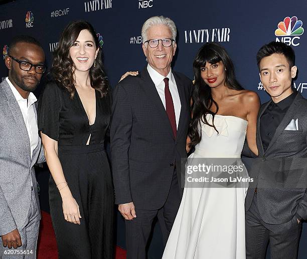 Actors William Jackson Harper, D'arcy Carden, Ted Danson, Jameela Jamil and Manny Jacinto attend the NBC and Vanity Fair toast to the 2016-2017 TV...