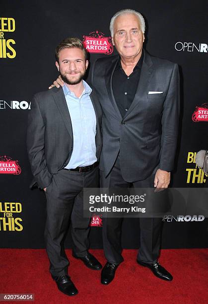 Actor Joseph Cortese and son Jack Cortese arrive at the premiere of Open Road Films 'Bleed For this' at Samuel Goldwyn Theater on November 2, 2016 in...