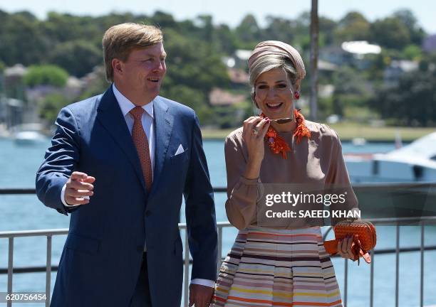 Dutch King Willem-Alexander and Queen Maxima visit Cockatoo Island in Sydney on November 3, 2016. The Dutch royals are in Australia to mark the 400th...