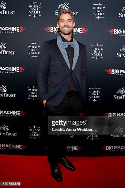Singer Brett Young attends the Big Machine Label Group's celebration of the 50th Annual CMA Awards at Marathon Music Works on November 2, 2016 in...