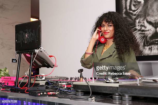 Rashida spins at Alabama Shakes House Concert hosted by Brian & Adria Sheth on November 2, 2016 in Beverly Hills, California.