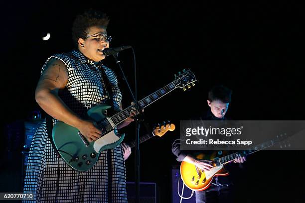 Brittany Howard and Heath Fogg of Alabama Shakes perform at Alabama Shakes House Concert hosted by Brian & Adria Sheth on November 2, 2016 in Beverly...