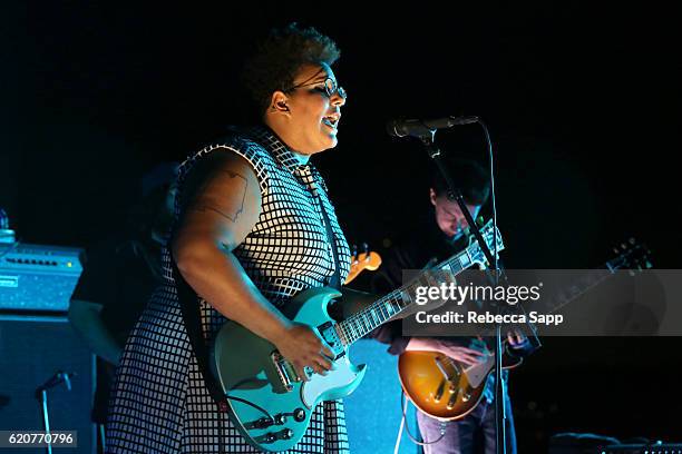 Brittany Howard and Heath Fogg of Alabama Shakes perform at Alabama Shakes House Concert hosted by Brian & Adria Sheth on November 2, 2016 in Beverly...