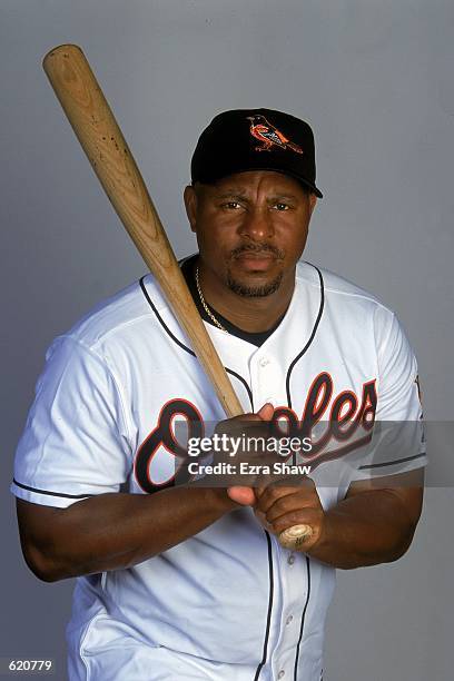 Albert Belle of the Baltimore Orioles poses for a studio portrait during Spring Training at the Fort Lauderdale Stadium in Fort Lauderdale,...