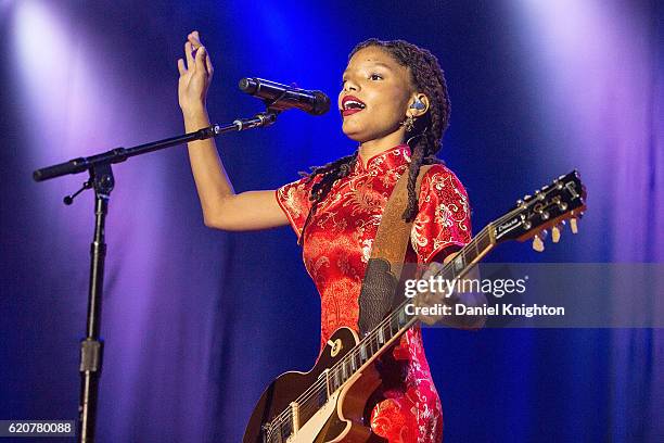 Musician Halle Bailey of Chloe x Halle performs on stage at Humphrey's on November 2, 2016 in San Diego, California.