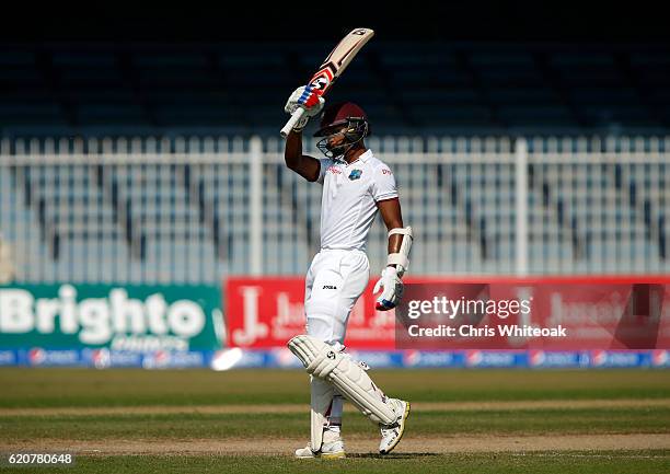 Shane Dowrich of West Indies makes 50 on day five of the third test between Pakistan and West Indies at Sharjah Cricket Stadium on November 3, 2016...