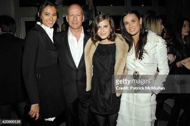 Emma Heming, Bruce Willis, Tallulah Willis and Demi Moore attend THE CINEMA SOCIETY & PIAGET host the after party for "FLAWLESS" at Soho Grand...