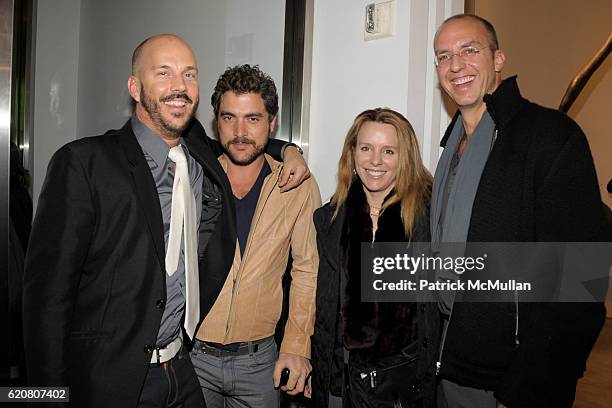 Kevin Kollenda, Douglas Freedman, Martha McCully and Eric Hughes attend Joseph La Piana Opening at Robert Miller Gallery on March 27, 2008 in New...