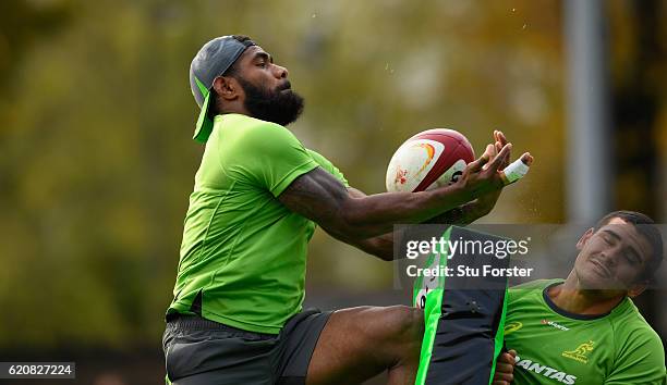 Marika Koroibete in action during his first Wallabies training session during Qantas Australia Wallabies training ahead of their International...