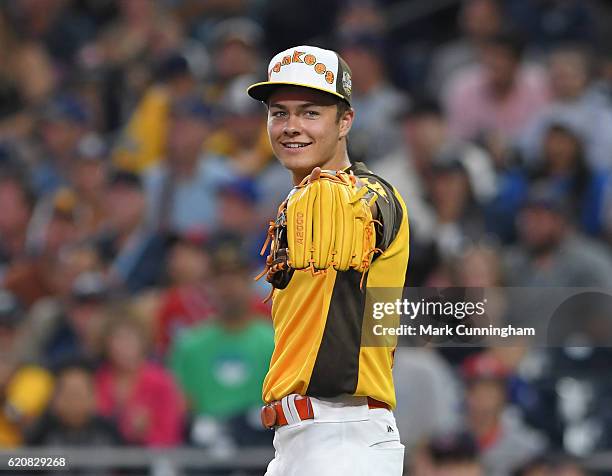 Disney actor Peyton Meyer looks on during the MLB 2016 All-Star Legends and Celebrity Softball Game at PETCO Park on July 10, 2016 in San Diego,...