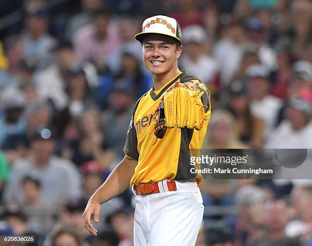 Disney actor Peyton Meyer looks on during the MLB 2016 All-Star Legends and Celebrity Softball Game at PETCO Park on July 10, 2016 in San Diego,...