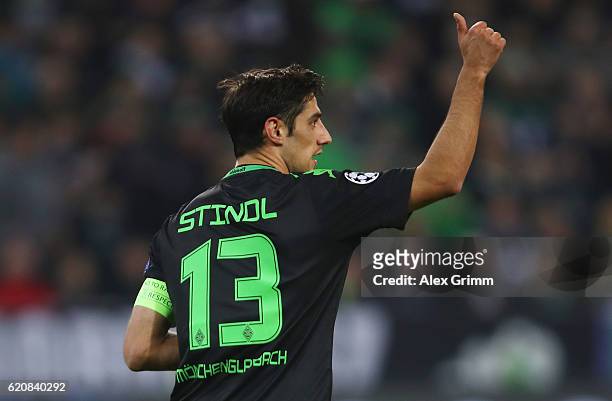 Lars Stindl of Moenchengladbach reacts during the UEFA Champions League Group C match between VfL Borussia Moenchengladbach and Celtic FC at...