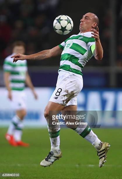 Scott Brown of Celtic controles the ball during the UEFA Champions League Group C match between VfL Borussia Moenchengladbach and Celtic FC at...