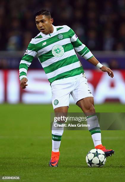 Emilio Izaguirre of Celtic controles the ball during the UEFA Champions League Group C match between VfL Borussia Moenchengladbach and Celtic FC at...