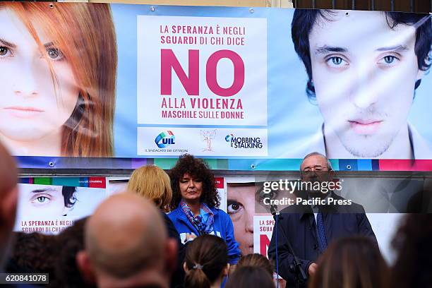 Carmelo Barbagallo, General Secretary of UIL, during demonstration to say NO to violence against women.