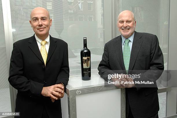 Pascal Marty and Michael Lynne attend Michael Lynne Hosts the Unveiling of MUSEE, the Premiere Red Wine from Bedell Cellars with Label Artwork by...