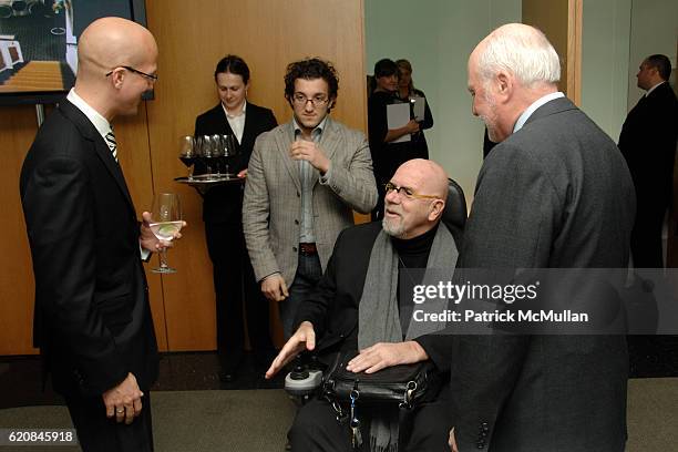 Trent Preszler, Chuck Close and Michael Lynne attend Michael Lynne Hosts the Unveiling of MUSEE, the Premiere Red Wine from Bedell Cellars with Label...