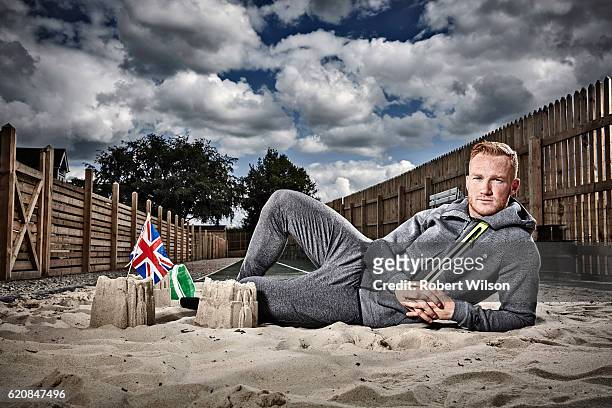 Track and field athlete Greg Rutherford is photographed for the Times on July 3, 2016 in Woburn Sands, England.