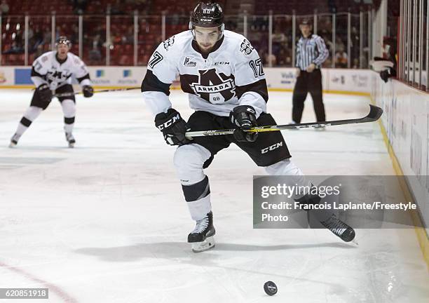 Thomas Ethier of the Blainville-Boisbriand Armada skates with the puck in a game against the Gatineau Olympiques on October 30, 2016 at Robert...