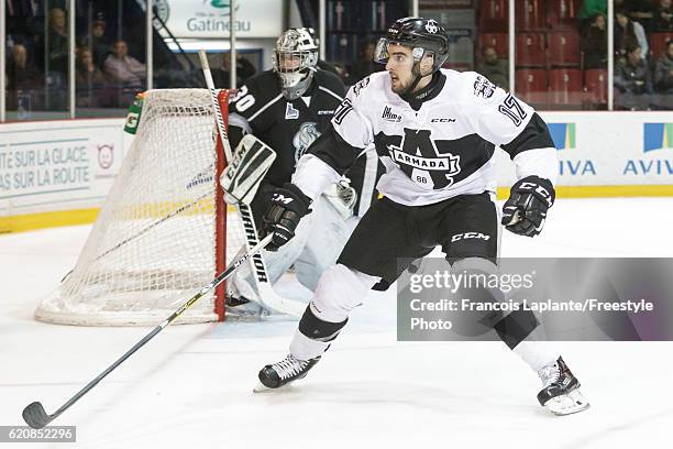 Thomas Ethier of the Blainville-Boisbriand Armada skates against the Gatineau Olympiques on October 30, 2016 at Robert Guertin Arena in Gatineau,...