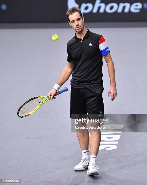 Richard Gasquet of France plays a forehand during the Men's second round match against Jack Sock of The United States of America on day four of the...