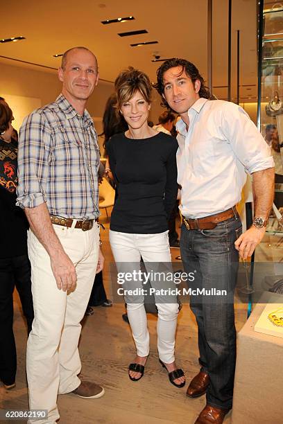 Tom Flynn, Robbie Myers and Ed Fogarty attend Rory and Elie Tahari celebrate the Summer Collection with Kenny Scharf at Elie Tahari Flagship Store on...