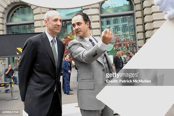 Peter Stevens and Mathias Rastorfer attend GALERIE GMURZYNSKA unveiling of the Primo Piano II Sculpture by DAVID SMITH at The Paradeplatz on May 31,...