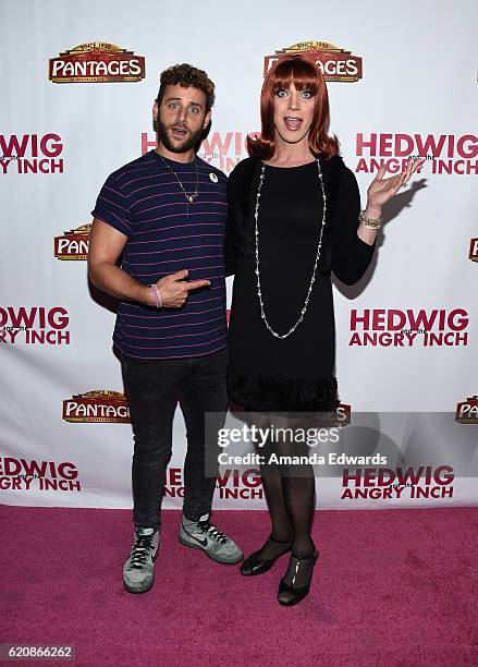 Comedian Coco Peru and J.B. Ghuman Jr. Arrive at Opening Night of "Hedwig and The Angry Inch" at the Pantages Theatre on November 2, 2016 in...