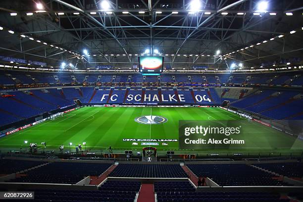 General view of the stadium before the UEFA Europa League Group I match between FC Schalke 04 and FC Krasnodar at Veltins-Arena on November 3, 2016...