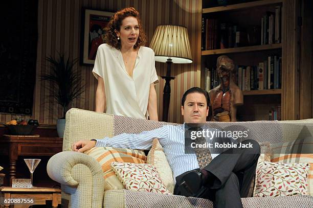 Katherine Parkinson as Eleanor and Rufus Jones as Richard in Terry Johnson's Dead Funny directed by Terry Johnson at the Vaudeville Theatre on...