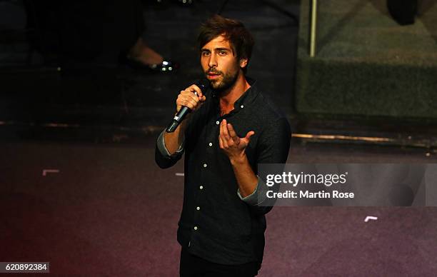Singer Max Giesinger performs during the ceremonial act of the 42nd DFB Bundestag at Theater Erfurt on November 3, 2016 in Erfurt, Germany.