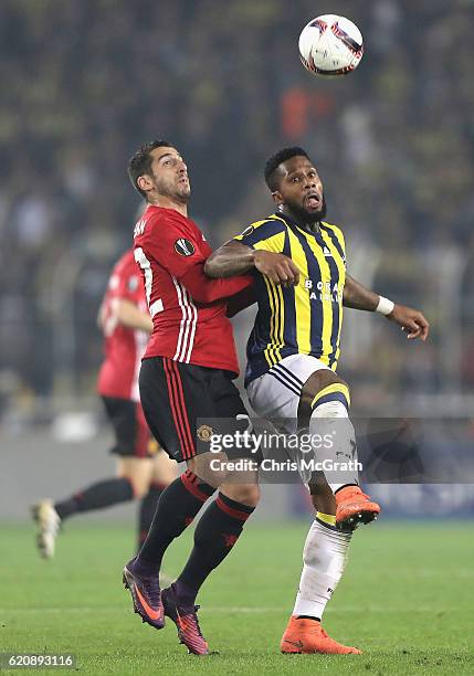 Henrikh Mkhitaryan of Manchester United and Jeremain Lens of Fenerbahce in action during the UEFA Europa League Group A match between Fenerbahce SK...