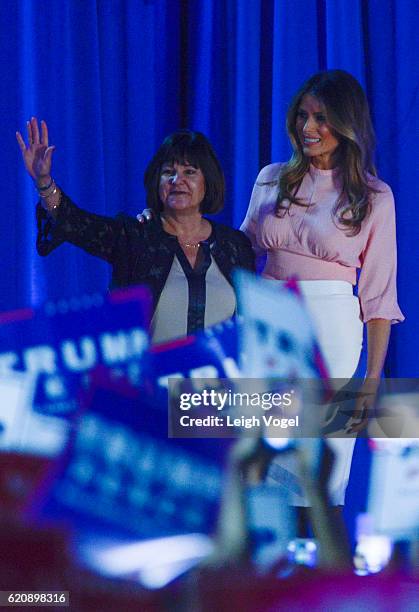 Karen Pence and Melania Trump, wife of Republican presidential nominee Donald Trump, campaign at a rally for Republican nominees Donald Trump Mike...