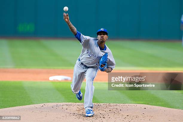 Kansas City Royals Starting pitcher Yordano Ventura [8772] delivers a pitch to the plate during the first inning of the Major League Baseball game...