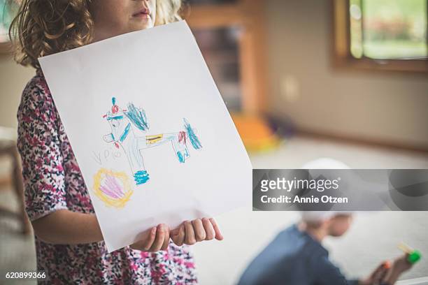 little girl's art - kids drawings stock-fotos und bilder