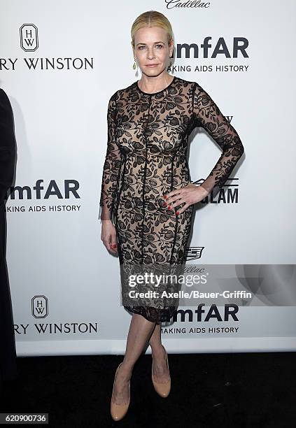 Personality/comedian Chelsea Handler arrives at amfAR's Inspiration Gala Los Angeles at Milk Studios on October 27, 2016 in Hollywood, California.