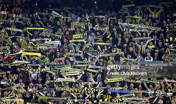 Fenerbache fans show their support during the UEFA Europa League Group A match between Fenerbahce SK and Manchester United FC at Sukru Saracoglu...