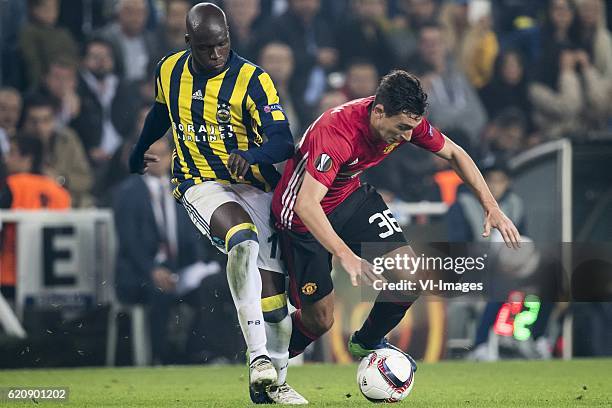 Moussa Sow of Fenerbahce, Matteo Darmian of Manchester United FCuring the UEFA Europa Leaguegroup A match between Fenerbahce and Manchester United on...